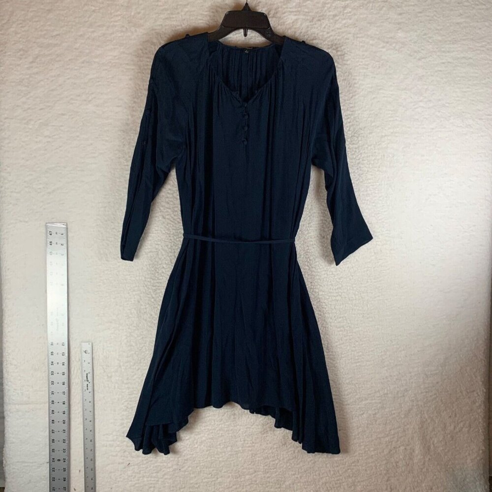 Madewell Women's 3/4 Sleeve Navy Blue Tie-Waist Casual Mini Dress Size S 9644